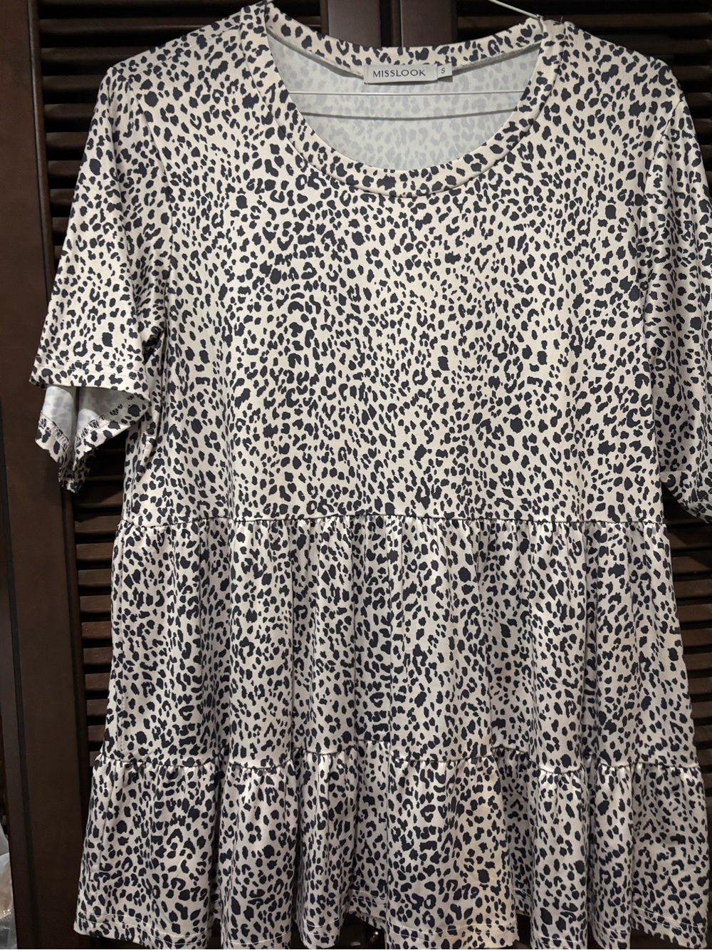 MISSLOOK Cream and Black Leopard Tiered Peplum Tunic